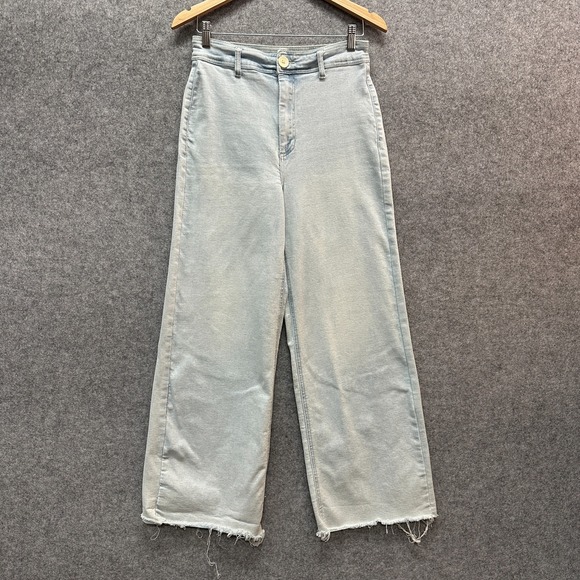 Oat New York Denim - OAT New York Jeans Womens Size 8/29 Light Blue High Rise Wide Leg Baggy Raw Hem